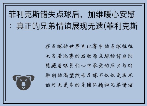 菲利克斯错失点球后，加维暖心安慰：真正的兄弟情谊展现无遗(菲利克斯没入选)