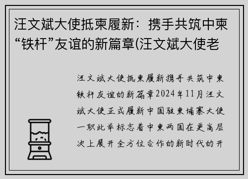 汪文斌大使抵柬履新：携手共筑中柬“铁杆”友谊的新篇章(汪文斌大使老婆)
