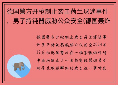 德国警方开枪制止袭击荷兰球迷事件，男子持钝器威胁公众安全(德国轰炸荷兰)
